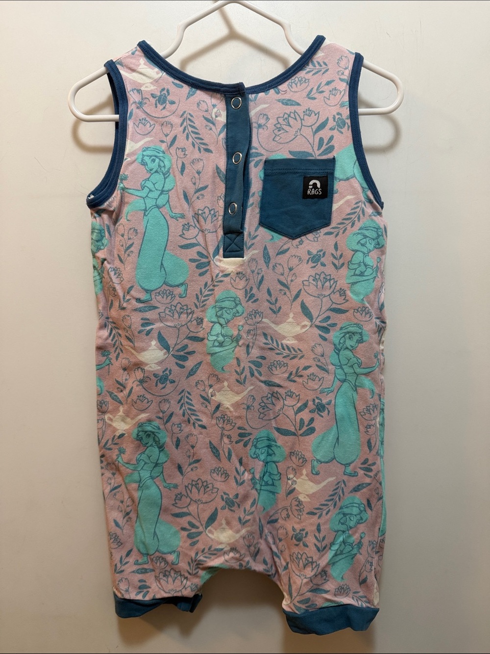 Rags Toddler Romper with Aqua Princess Jasmine Print